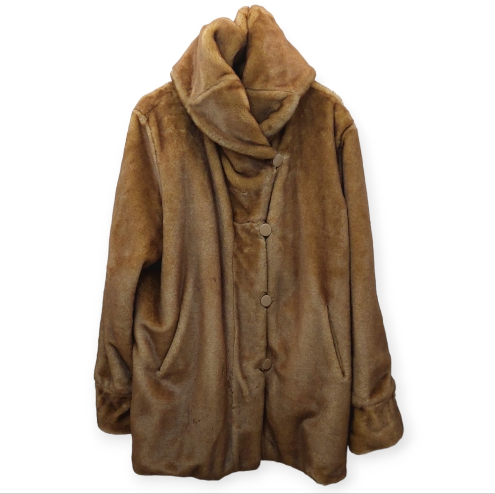Dennis Basso Brown Faux Fur Reversible Coat Jacket Mob Wife Trend XL